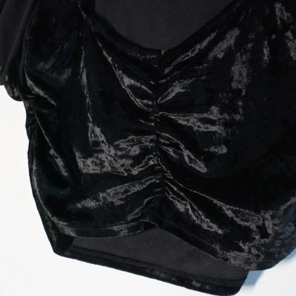 Free People Intimately Midnight Mood Black M Velvet‎ Crop Top Ruche Open Back